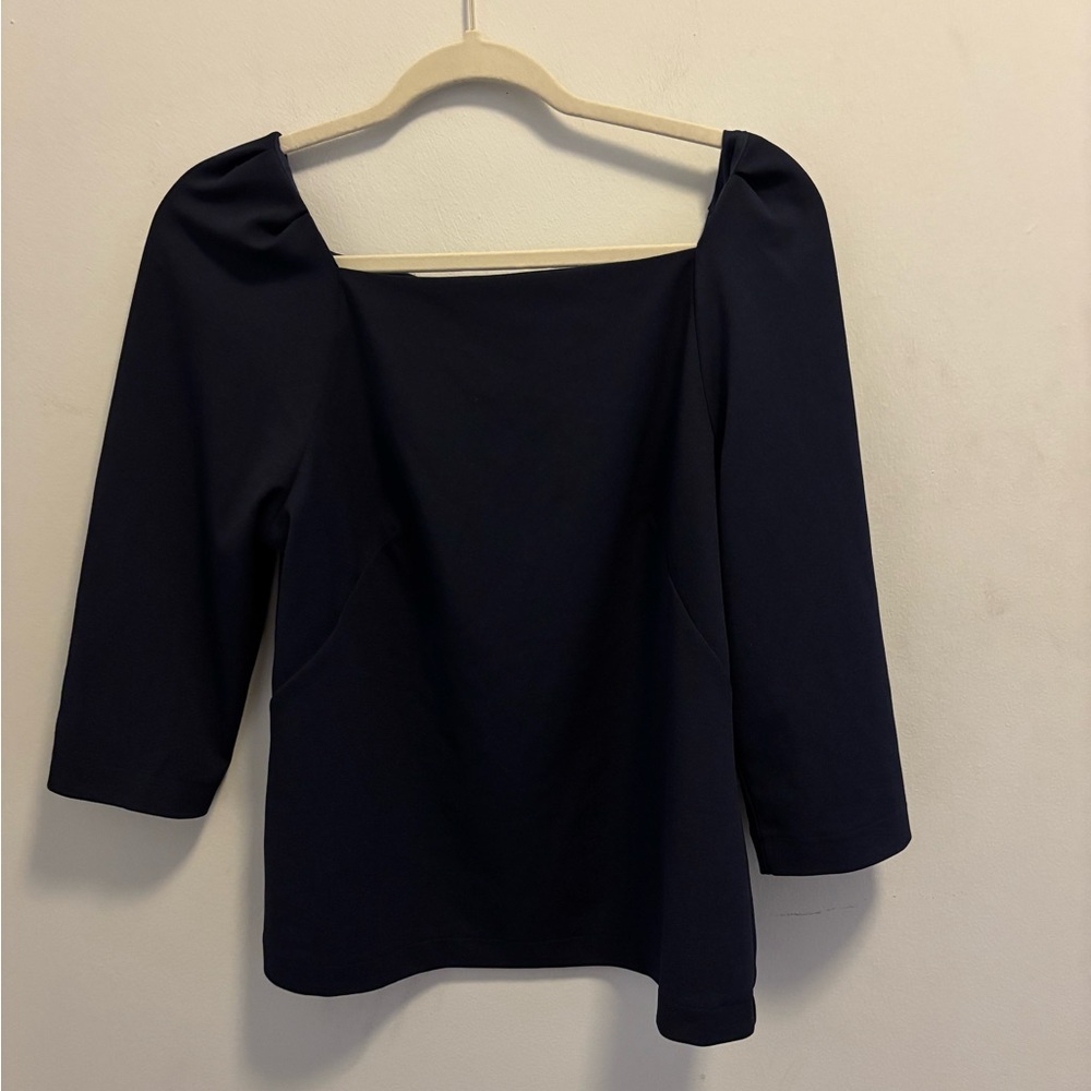 Ann Taylor Puff Sleeve Square Neck Top in Night Sky